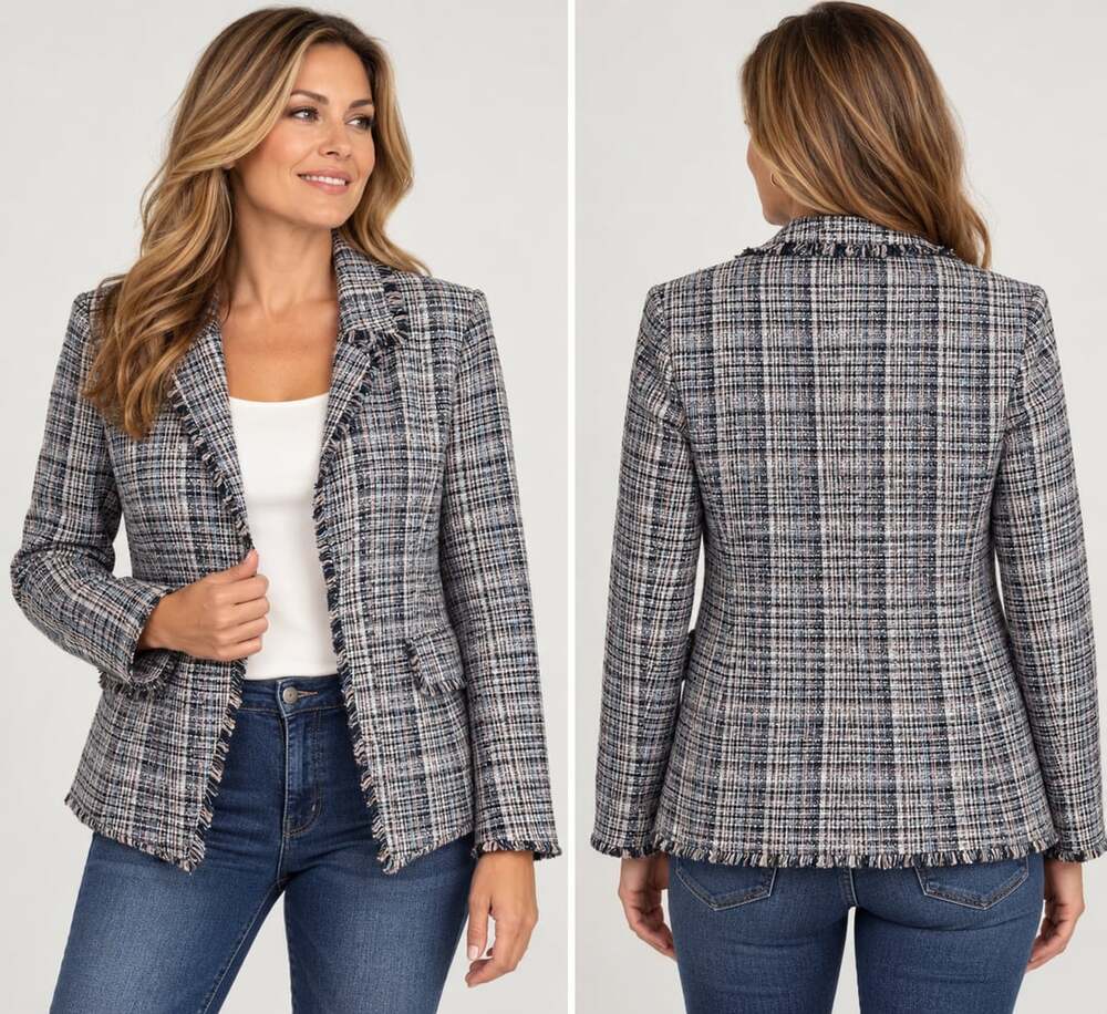 Laundry by Shelli Segal Tweed Blazer Size S/P/CH Fringe Trim
